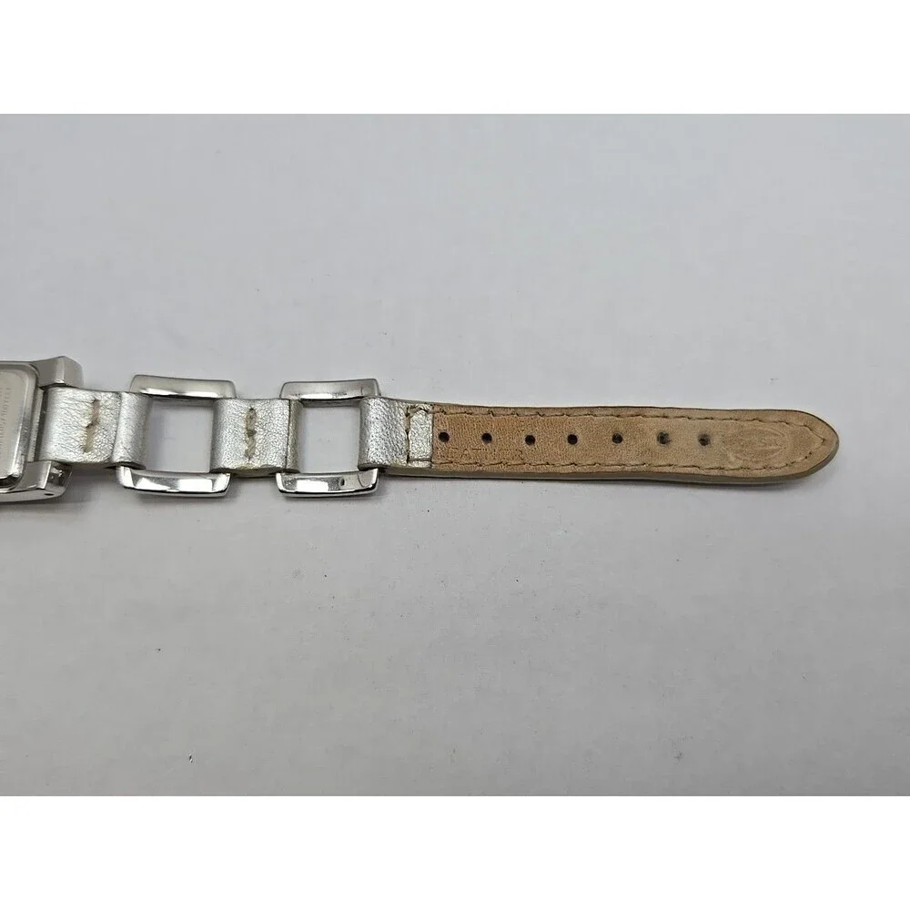 Fossil F2 ES1401 Womens Silver Link Leather Tank Watch New Battery Quartz Y2K